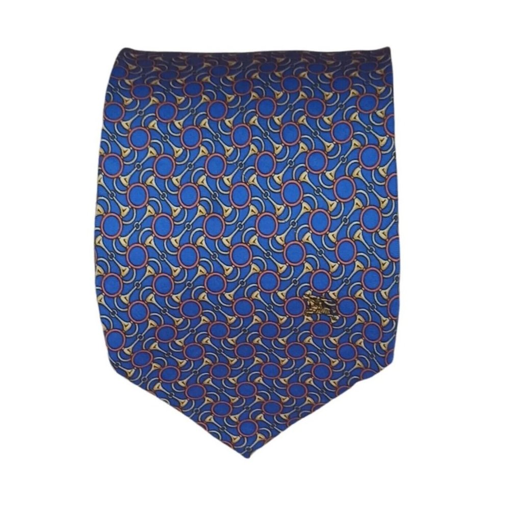 BURBERRYS OF LONDON Blue Equestrian Logo Silk Tie ITALY 61"/ 4" EC